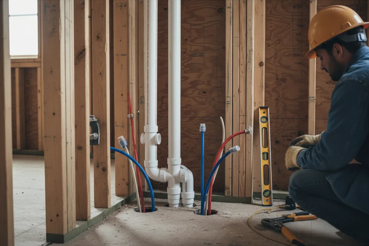 Drain and supply rough-in during Sump Pump Repair in Pawnee
